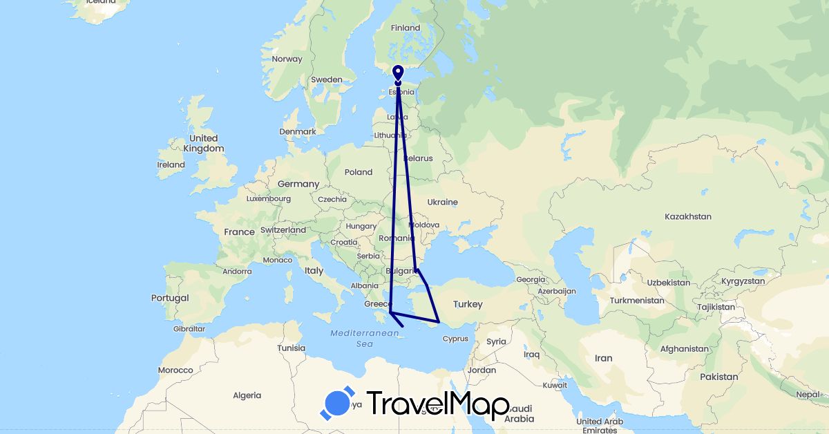TravelMap itinerary: driving in Bulgaria, Estonia, Greece, Turkey (Asia, Europe)
